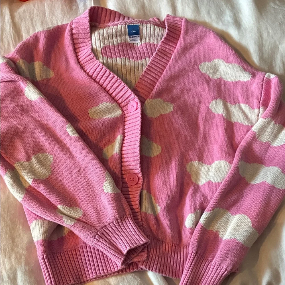 Old Navy Pink and Cream Cloud Button-Up Cardigan